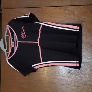 Harley-Davidson black T-shirt with pink and white stripes, size M